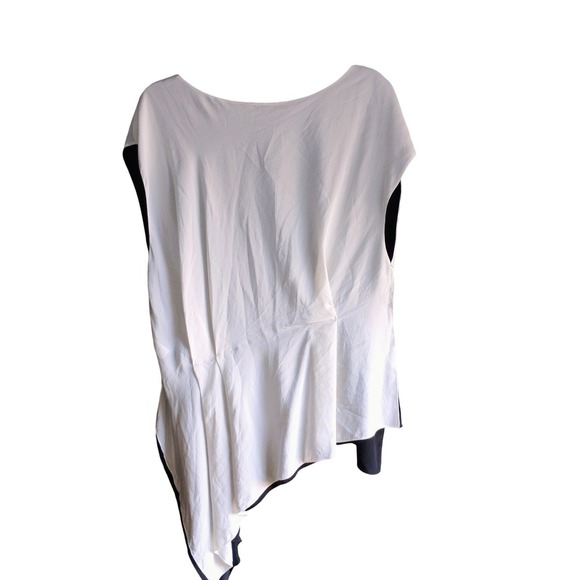 Eileen Fisher Silk Asymmetrical Hem Sleeveless Blouse Top Black White - Picture 6 of 7